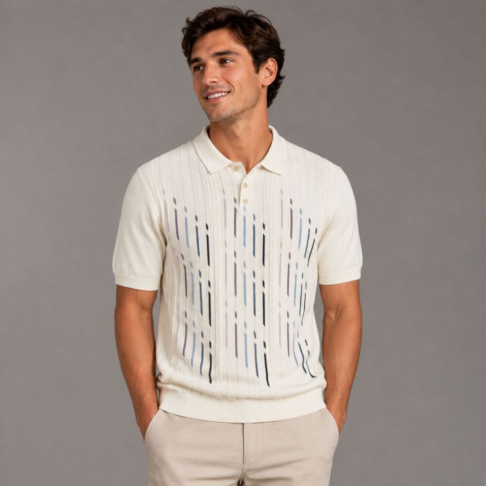 St. Croix Sam Cavato Vintage Knit Off-White Striped Polo Shirt Men's XL